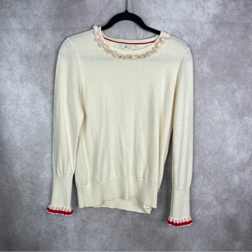 Boden Bernadette Ruffle Cuff Wool Cotton Blend Sweater In Cream Size US 10